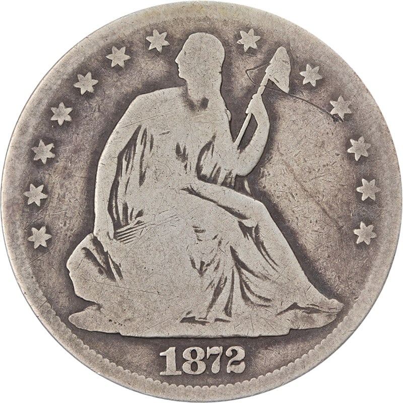 1872-CC Seated Half Dollar Silver G/VG Details Nice Strike: 1872-CC Seated Half Dollar Silver G/VG Details Nice Strike This 1872-CC Seated Half Dollar showcases decent eye appeal with a nice strike, exhibiting characteristics consistent with a G/VG Details gra