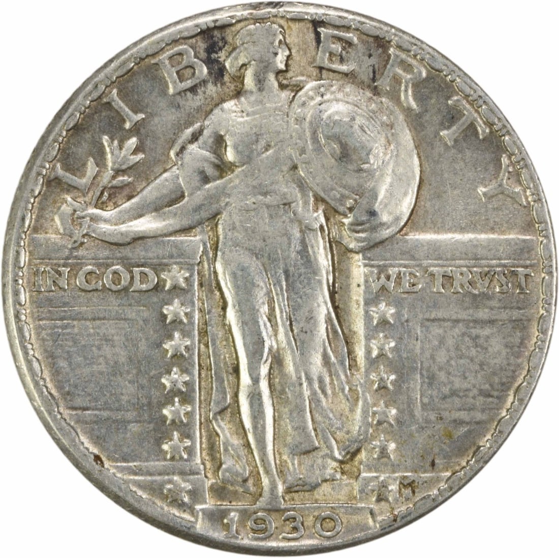 1930 Standing Liberty Quarter AU 90% Silver Coin by Hermon A Mac Neil: 1930 Standing Liberty Quarter AU 90% Silver Coin by Hermon A Mac Neil This 1930 Standing Liberty Silver Quarter showcases a stunning design by Hermon A. Mac Neil, embodying the artistry of early 20th-