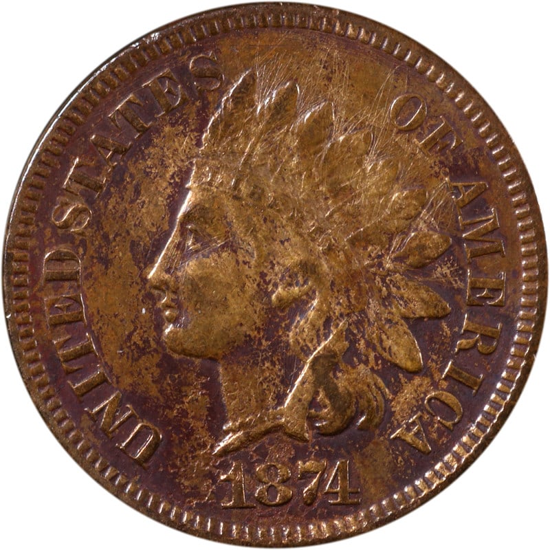 1874 Indian Cent Copper Coin Circulated Uncertified (1 of 2)
