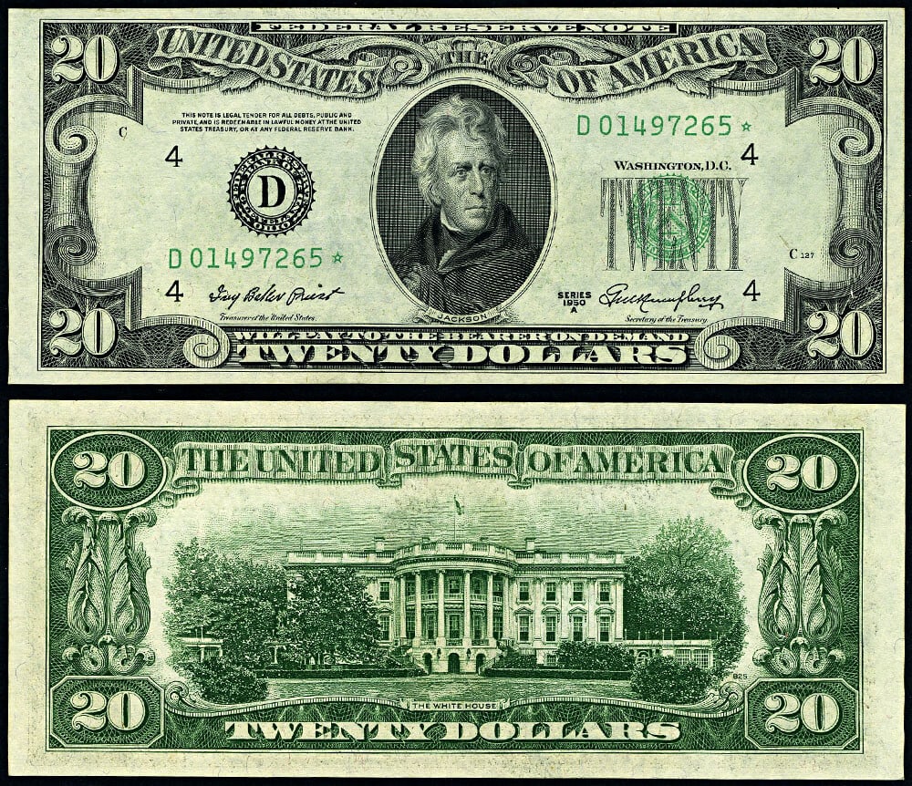 1950-A $20 Federal Reserve Star Note FR. 2060 D* Choice Uncirculated Cleveland (1 of 3)