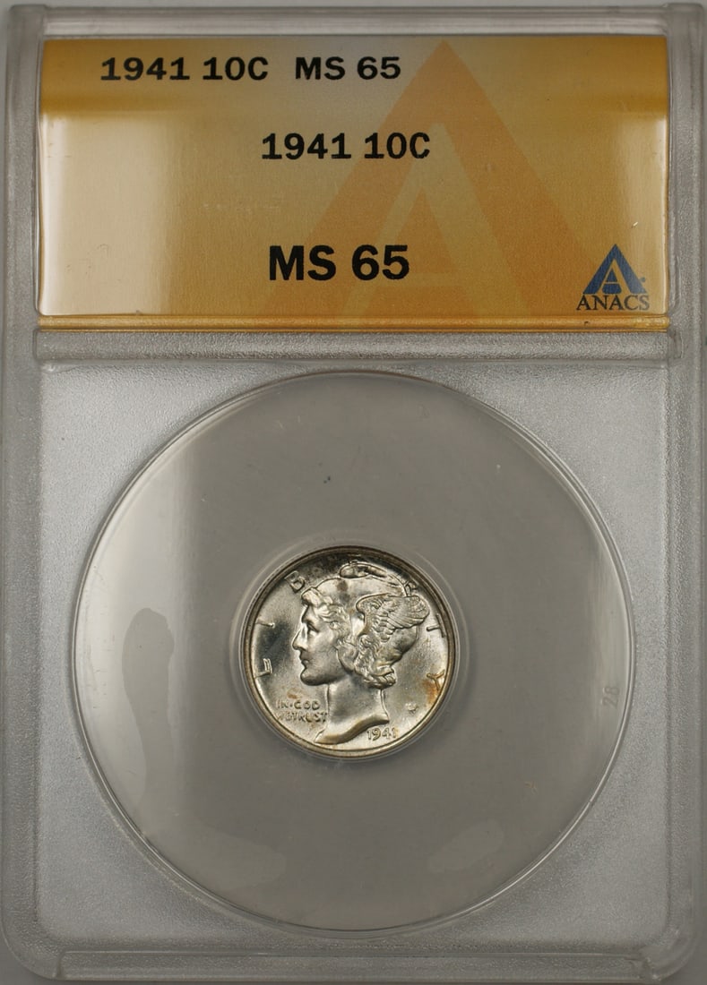 ANACS MS65 1941 Mercury Dime Silver Coin Near Full Split Bands (1 of 1)