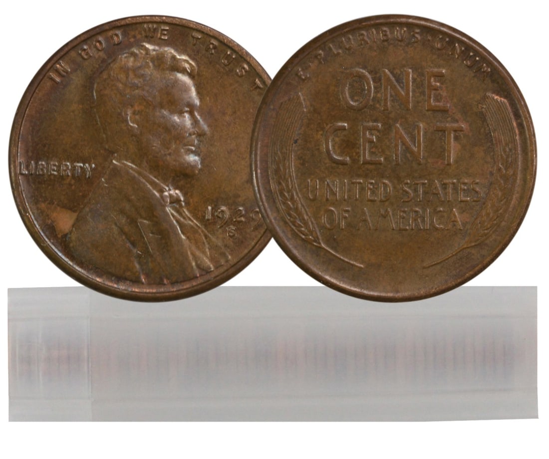 1929-S Lincoln Wheat Cent 50-Coin Roll Circulated Copper (1 of 1)