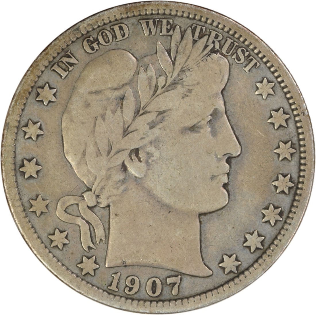 Barber Half Dollar 1907 Denver Mint 90 Percent Silver F Grade Uncertified (1 of 2)