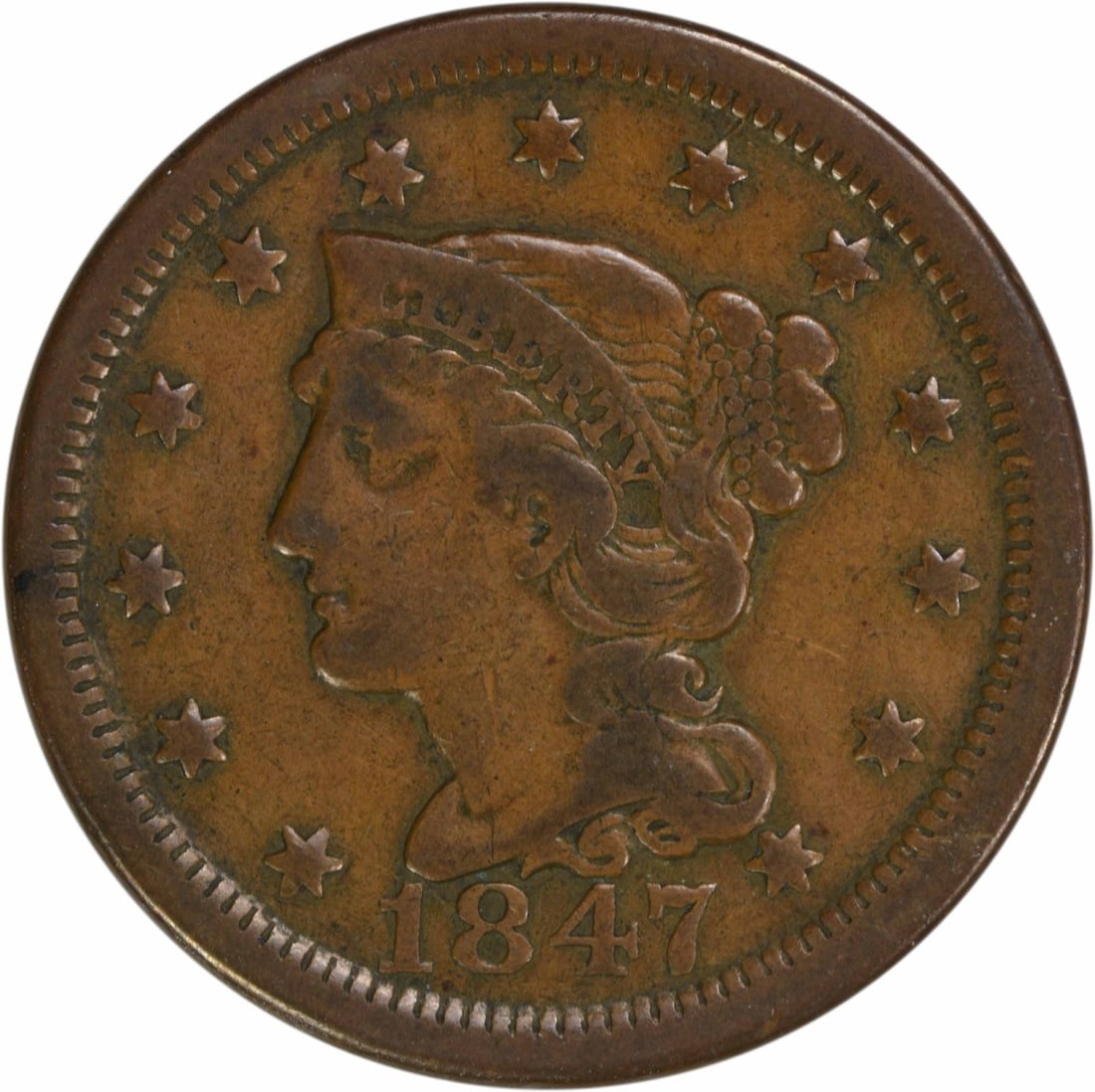 1847 Braided Hair Large Cent VF Uncertified Philadelphia Mint (1 of 2)