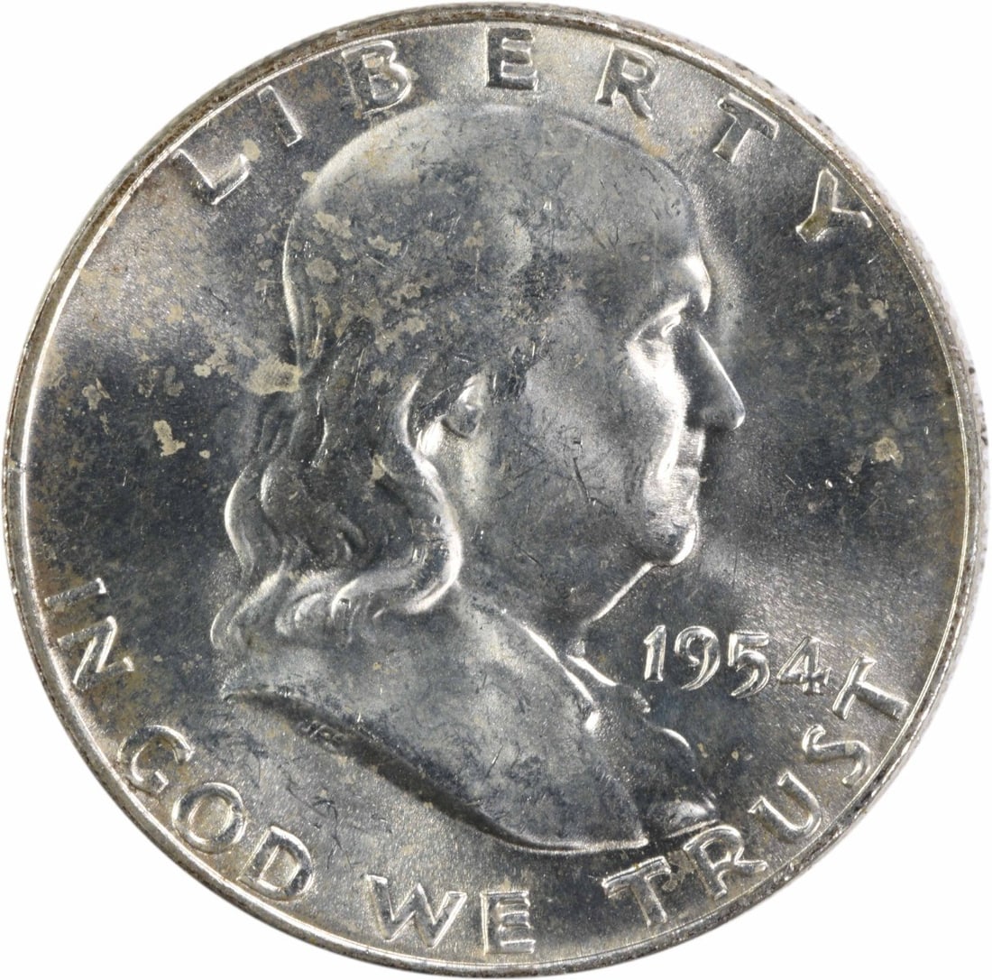 Uncirculated 1954-D Franklin 50C Silver Half Dollar Choice BU Uncertified (1 of 2)