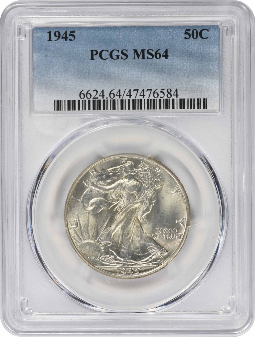 1945 Walking Liberty Half Dollar MS64 PCGS 90% Silver Uncirculated (1 of 2)