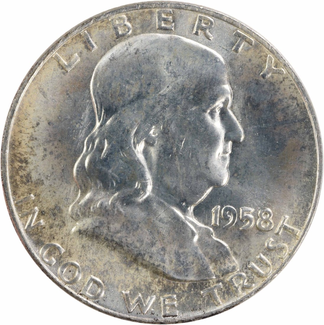 Choice BU+ 1958-D Franklin 50C Silver Half Dollar Uncertified (1 of 2)
