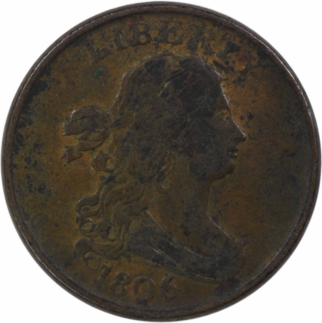 1806 Half Cent Draped Bust Copper Coin VF Uncertified (1 of 2)
