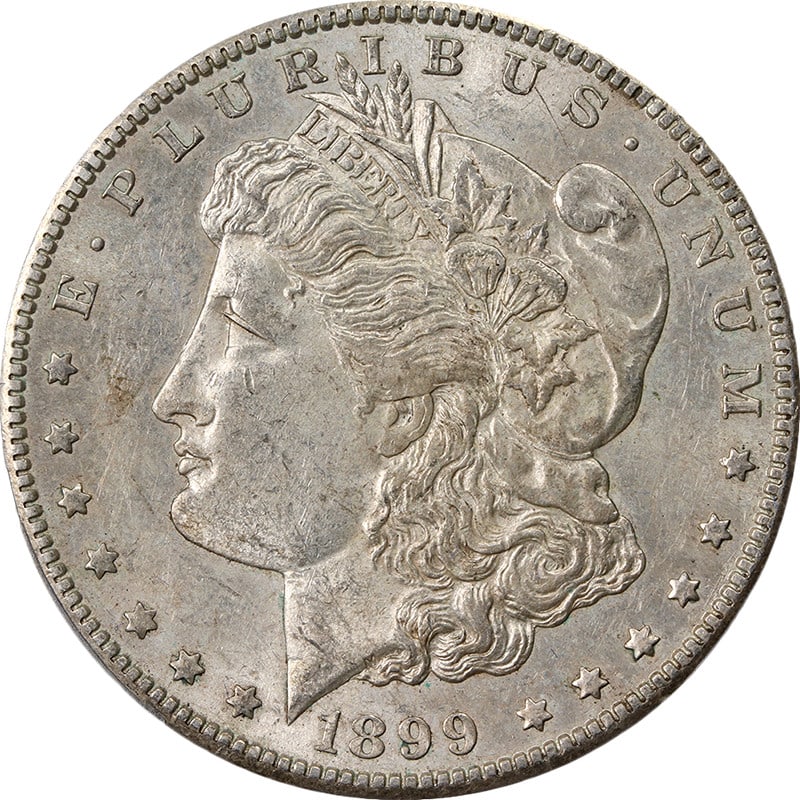 PCGS AU58 1899-S Morgan Dollar Silver Coin San Francisco Mint: PCGS AU58 1899-S Morgan Dollar Silver Coin San Francisco Mint This 1899-S Morgan Silver Dollar is certified by PCGS with an AU58 grade. It features attractive eye appeal, original luster, and a well-d