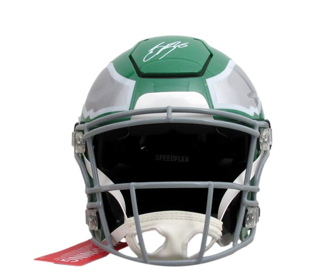 Saquon Barkley Autographed Full Size Speed Flex Helmet Eagles PSA/DNA: Saquon Barkley Autographed Full Size Speed Flex Helmet Eagles PSA/DNA This is a Saquon Barkley Autographed Full Size Speed Flex Authentic Football Helmet representing the Philadelphia Eagles. The sign