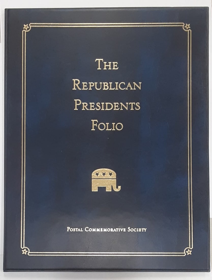 PCS Republican Presidents Folio Set With 15 Stamps and 2 Proof Coins: PCS Republican Presidents Folio Set With 15 Stamps and 2 Proof Coins This Republican Presidents Folio by the Postal Commemorative Society includes a collection of 15 vintage U.S. stamps featuring past