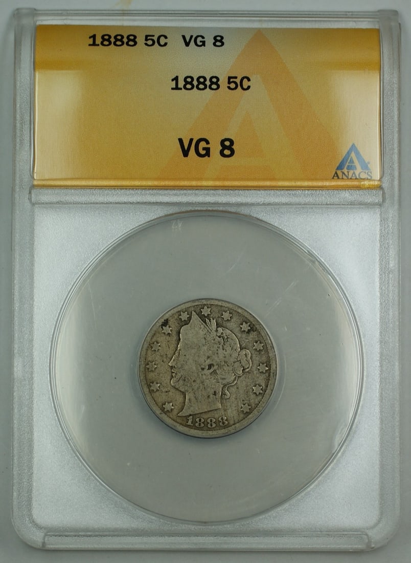 ANACS VG-8 Certified 1888 Liberty V Nickel Five Cent Coin (1 of 2)