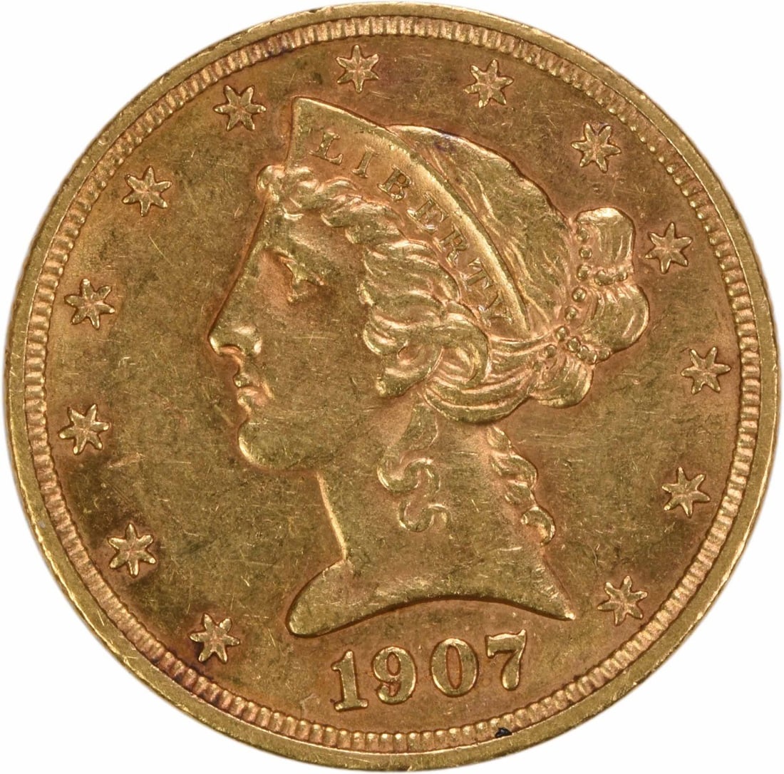 1907-D $5 Gold Liberty Head Coin AU Uncertified Denver Mint (1 of 2)