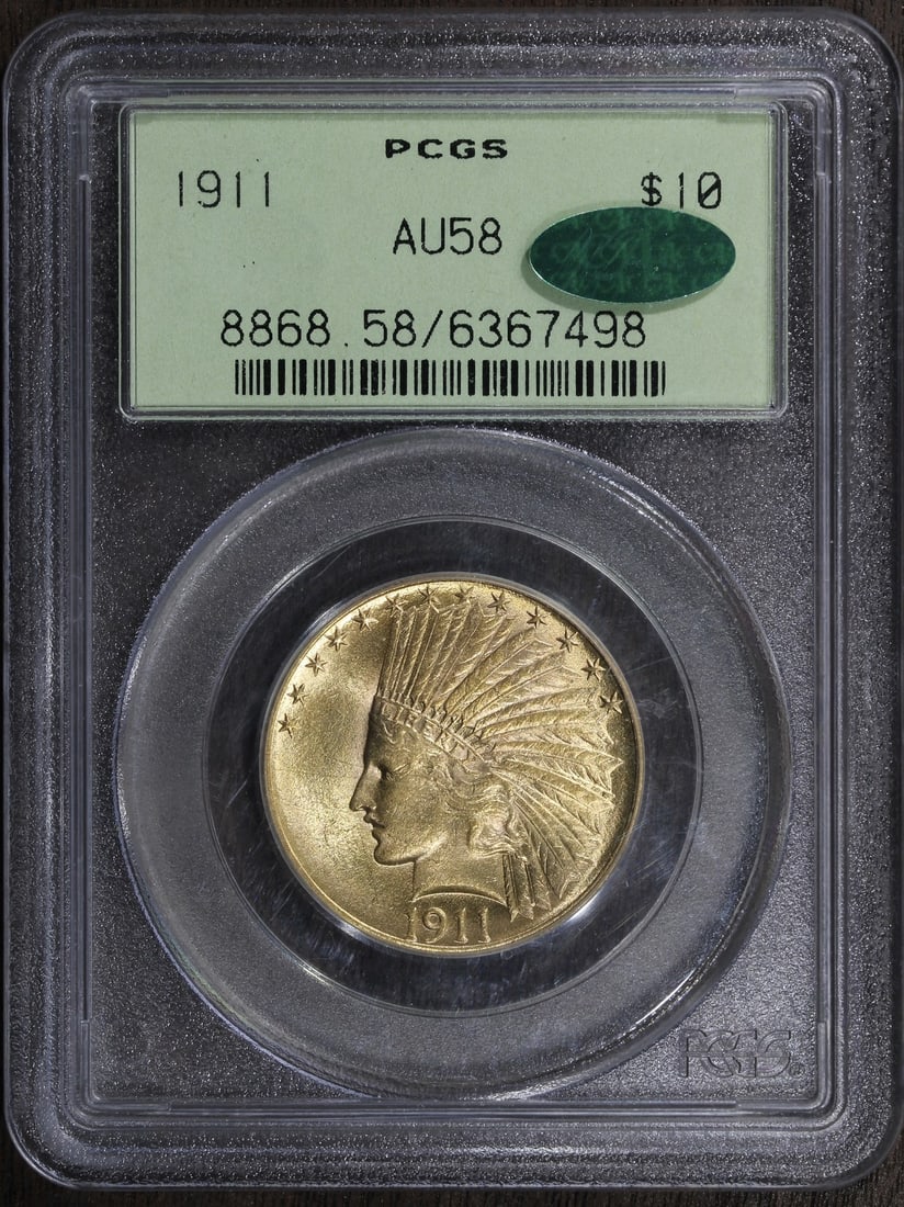 1911 PCGS AU58 CAC $10 Indian Head Gold Coin OGH Holder (1 of 4)