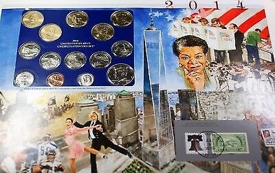 2014 Philadelphia Mint Coin Set Cent to Dollar With Info Card and Stamp: 2014 Philadelphia Mint Coin Set Cent to Dollar With Info Card and Stamp This is a Postal Commemorative Society 2014 P Mint Set featuring uncirculated copper-nickel coins from the Philadelphia Mint, ra