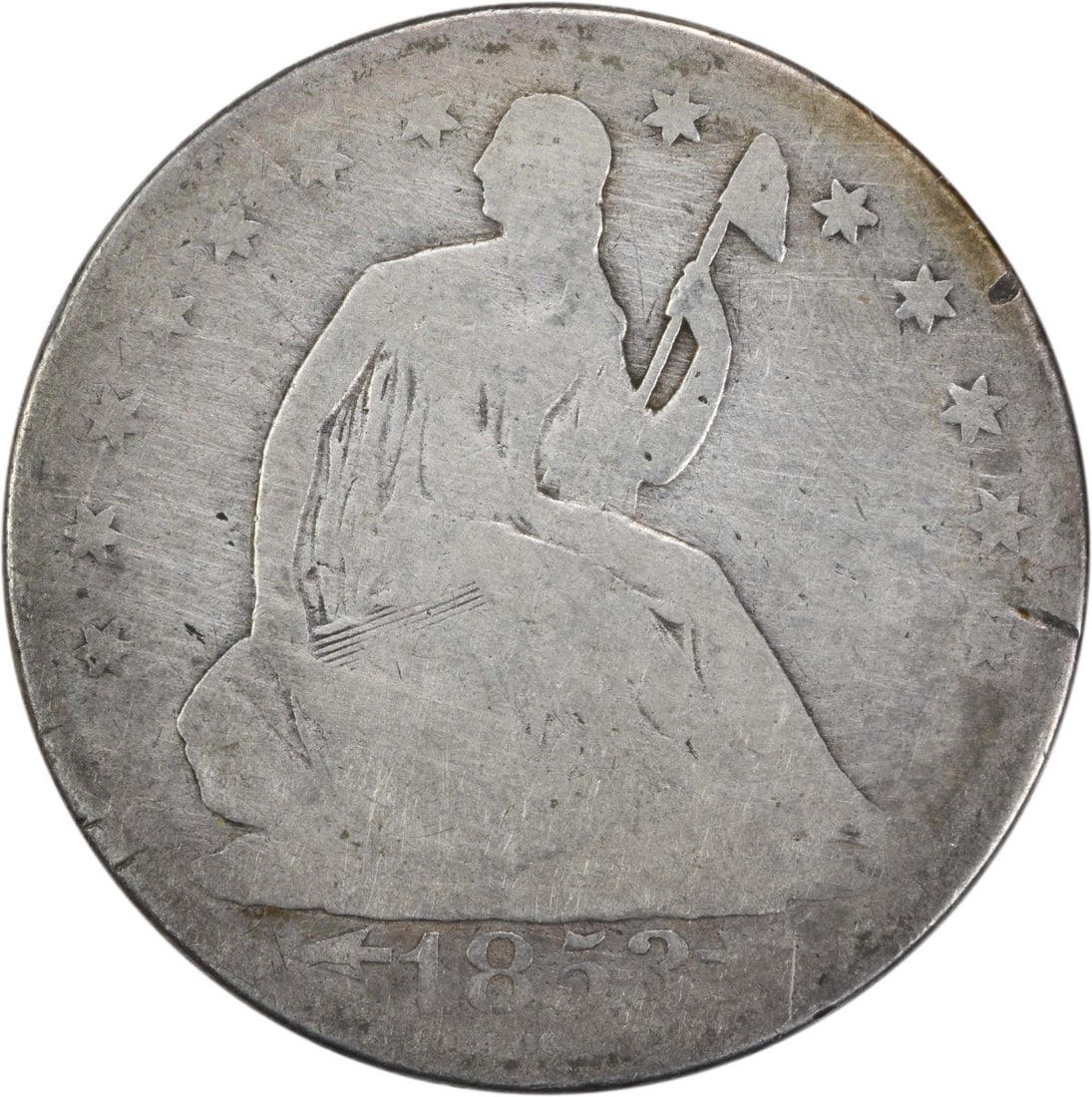 1853-O Liberty Seated Half Dollar 90% Silver Uncertified: 1853-O Liberty Seated Half Dollar 90% Silver Uncertified This 1853-O Liberty Seated Half Dollar features the classic design by Thomas Sully and Christian Gobrecht, showcasing the elegant Seated Libert