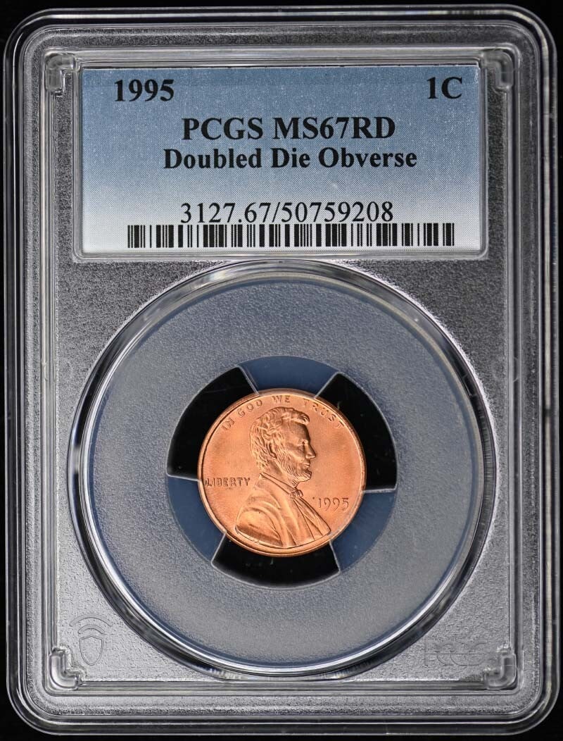 1995 Lincoln Cent Doubled Die Obverse PCGS MS67RD: 1995 Lincoln Cent Doubled Die Obverse PCGS MS67RD This stunning 1995 Lincoln Cent showcases a remarkable doubled die obverse, certified by PCGS with a grade of MS67RD. It was minted in Philadelphia an
