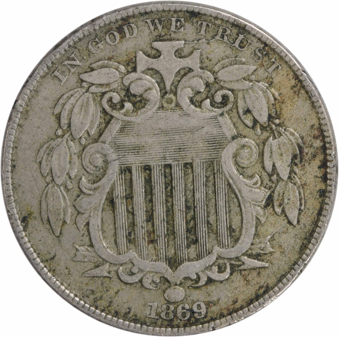 1869 Shield Nickel VF Uncertified 5C Coin Philadelphia (1 of 2)
