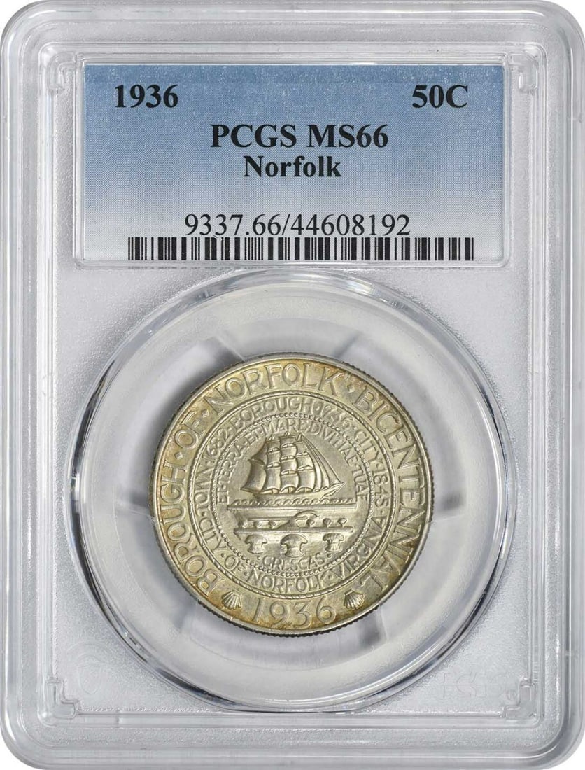 Norfolk 1936 Silver Commemorative Half Dollar PCGS MS66 Certified Coin (1 of 2)