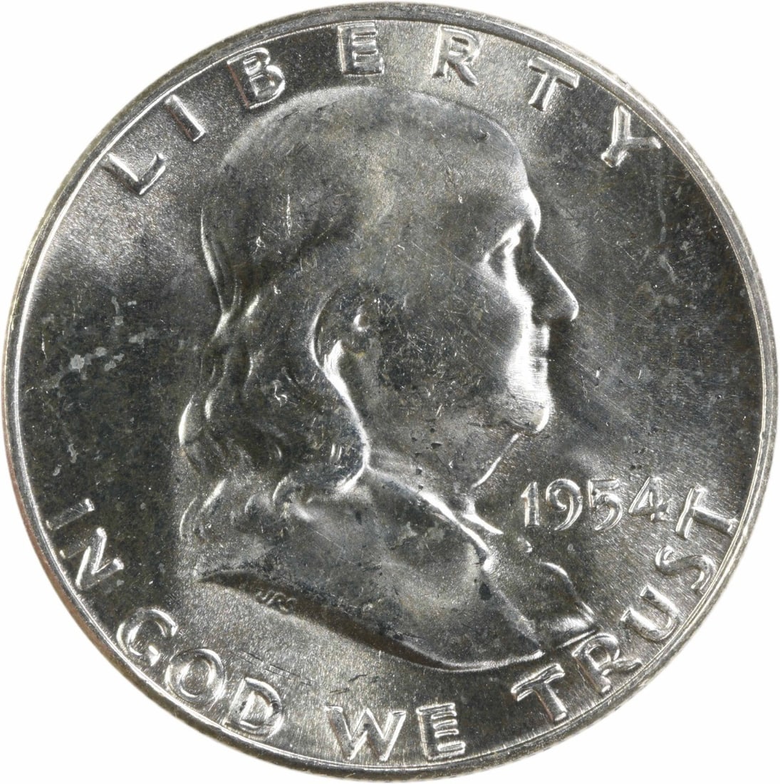 Choice BU 1954 Silver 50C Franklin Half Dollar Uncertified Coin (1 of 2)