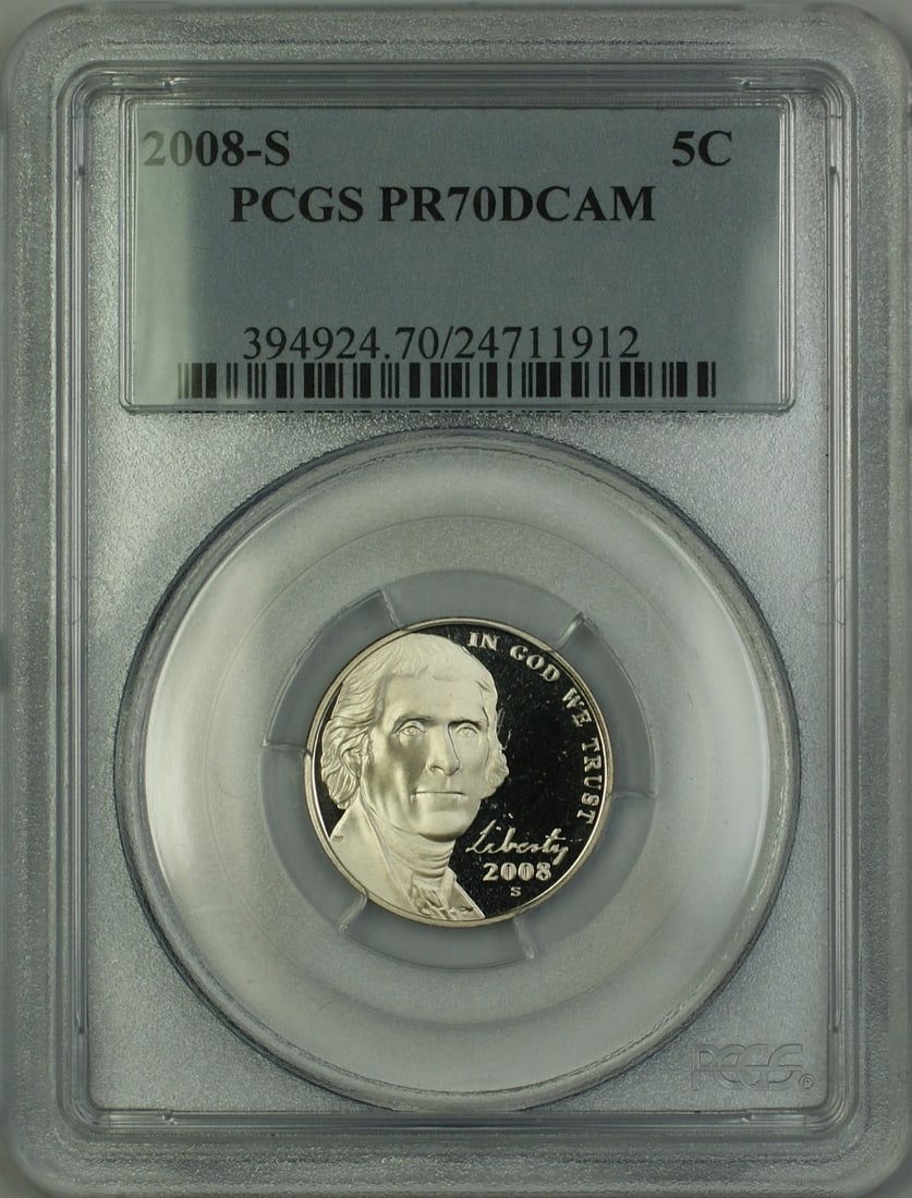 PCGS PR70 2008-S Jefferson Nickel Proof Deep Cameo Five Cent Coin (1 of 2)