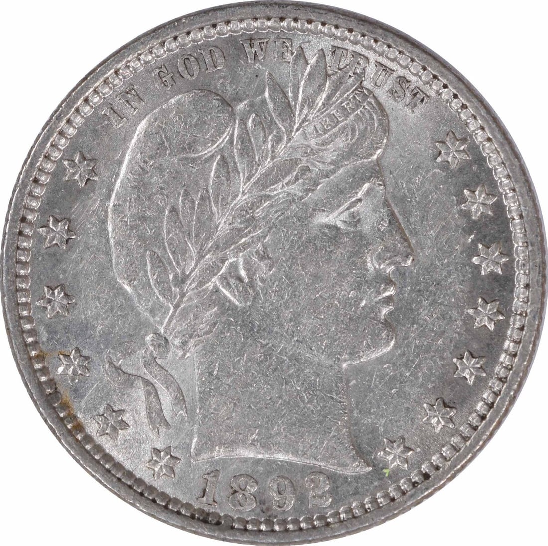 1892 Barber Silver Quarter AU Uncertified 25C Philadelphia Coin (1 of 2)