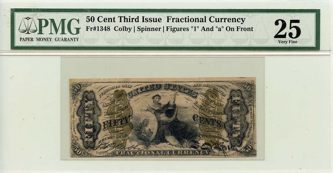 Third Issue 50 Cents Fractional Red Back Fr#1348 PMG VF25 Note (1 of 2)