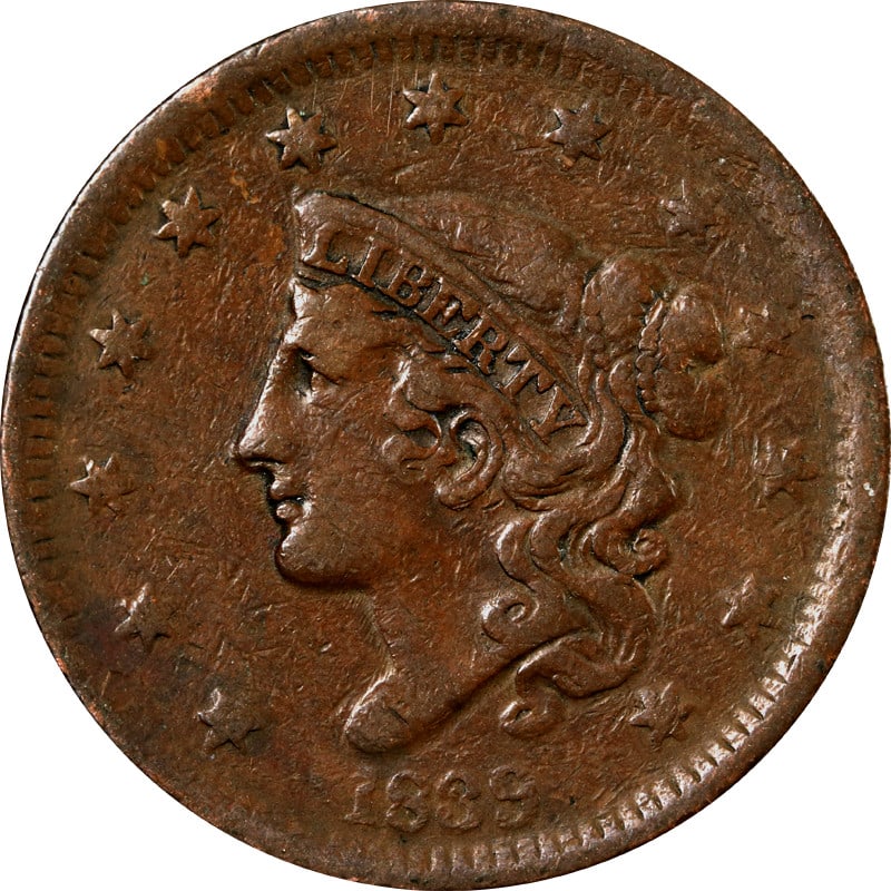 1839 Copper Large Cent United States Head of 38 Variety (1 of 2)