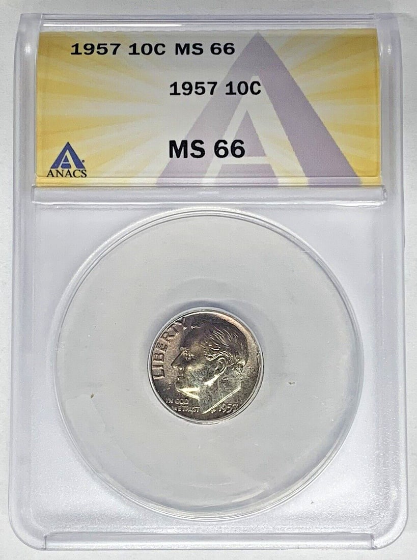 ANACS MS 66 1957 Silver Roosevelt Dime Toned Uncirculated 10C Coin (1 of 2)