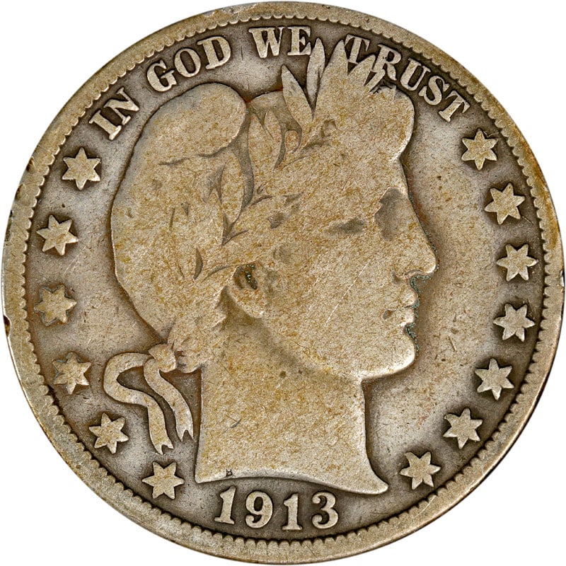1913 Philadelphia Silver Barber Half Dollar Coin (1 of 2)