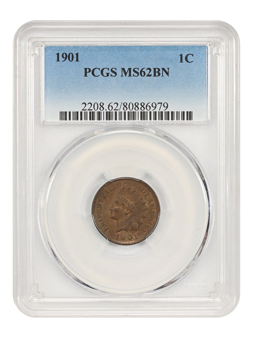 PCGS MS62BN 1901 Indian Head Cent Uncirculated 1C Coin (1 of 4)