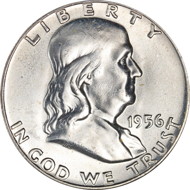 1956 Philadelphia Silver Franklin Half Dollar United States Coin (1 of 2)