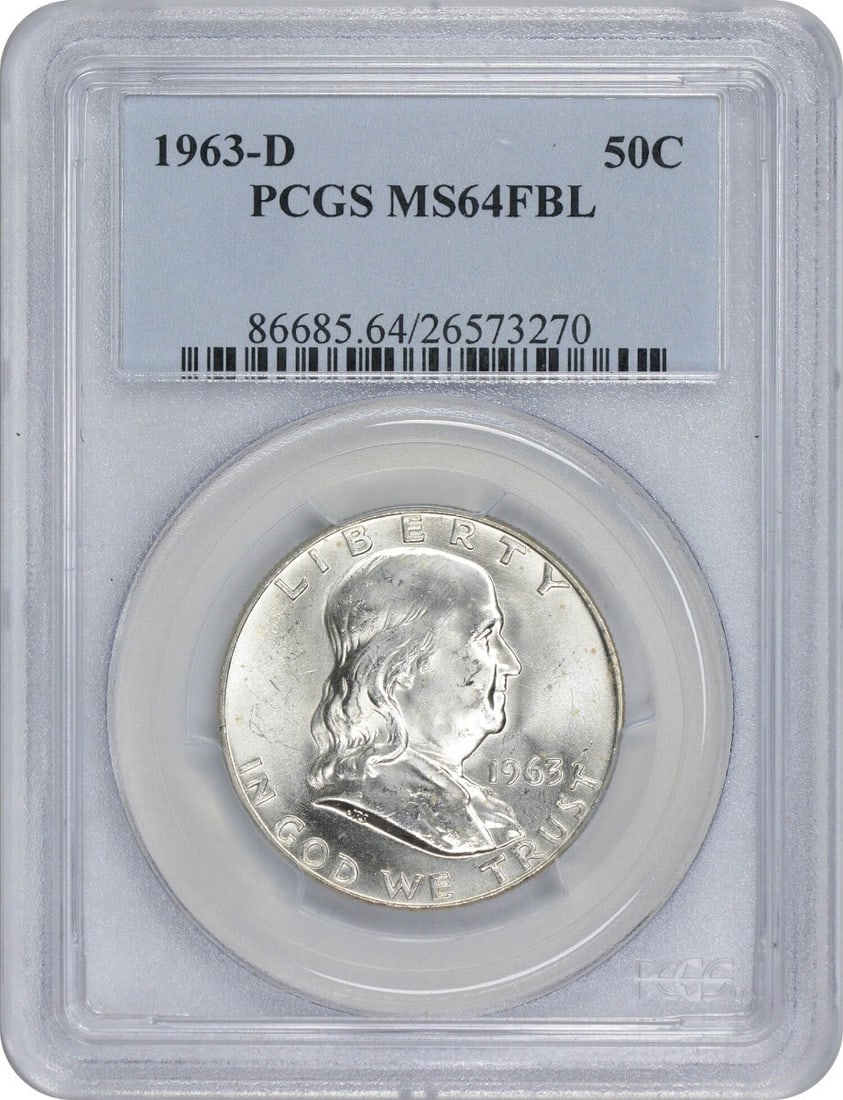 1963-D Franklin Half Dollar MS64FBL PCGS 90% Silver Coin (1 of 2)