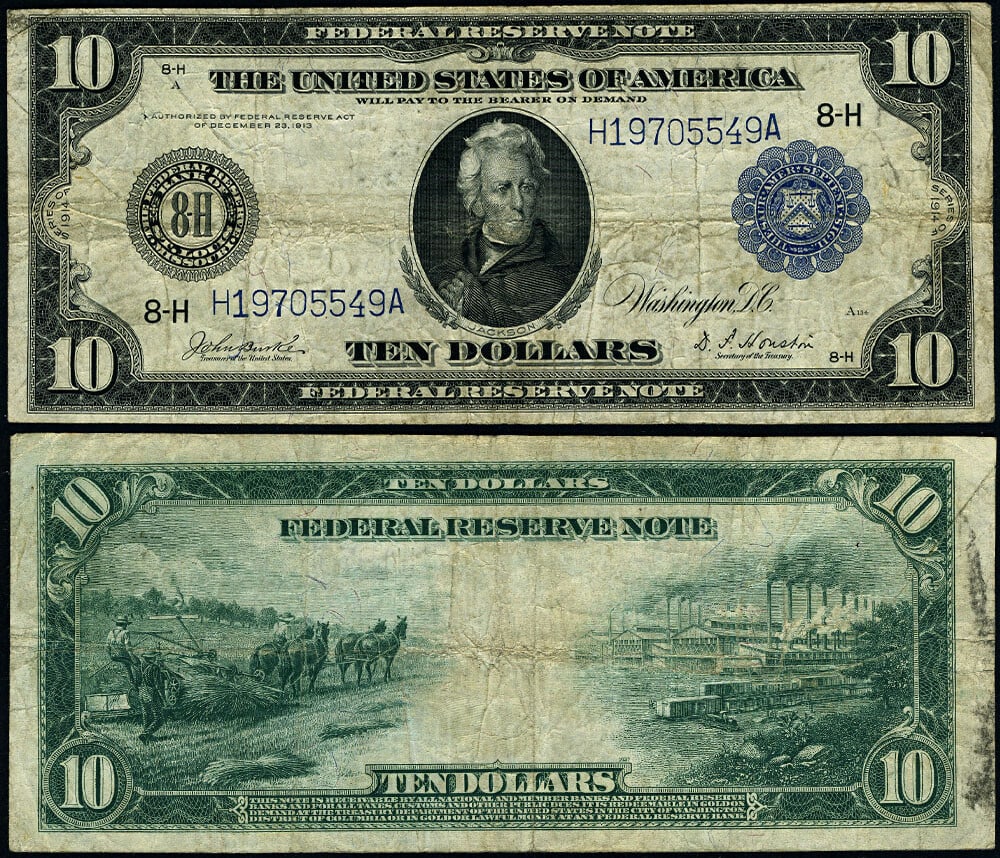 1914 $10 Federal Reserve Note St. Louis Uncertified VF (1 of 3)