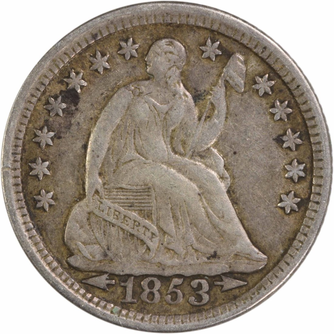 1853 Liberty Seated Half Dime 90% Silver Uncertified: 1853 Liberty Seated Half Dime 90% Silver Uncertified This 1853 Liberty Seated Silver Half Dime features a classic design by Christian Gobrecht, representing a significant piece of American coinage his