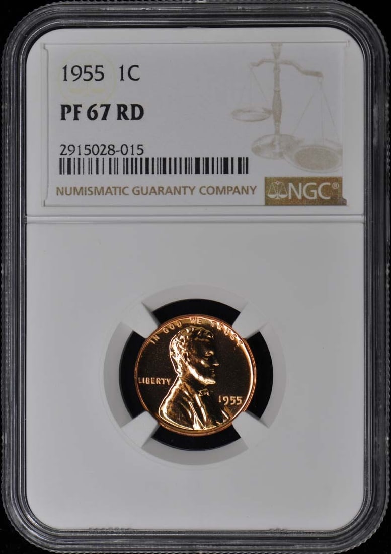 1955 NGC PR67RD Wheat Reverse Lincoln Cent Proof Coin: 1955 NGC PR67RD Wheat Reverse Lincoln Cent Proof Coin This 1955 Wheat Reverse Lincoln Cent is a stunning example of numismatic artistry, graded PR67RD by NGC, ensuring its high quality and appeal for