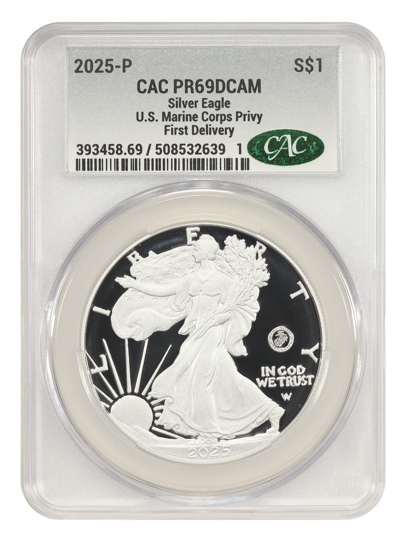 2025 Silver Eagle Dollar Marine Corps Privy PR69DCAM CACG First Delivery (1 of 4)