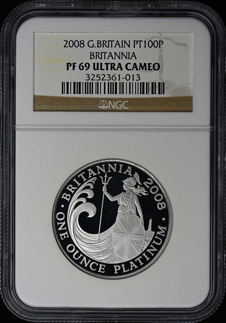 2008 Britannia 4-Piece Coin Set NGC PR69DCAM United Kingdom Rare Issue: 2008 Britannia 4-Piece Coin Set NGC PR69DCAM United Kingdom Rare Issue This is a 2008 Great Britain Britannia 4-piece coin set, certified by NGC with a PR69 grade. The set includes PT100P and 10P