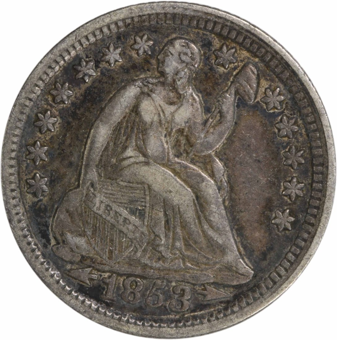 1853 Liberty Seated Half Dime 90% Silver Uncertified EF: 1853 Liberty Seated Half Dime 90% Silver Uncertified EF This 1853 Liberty Seated Silver Half Dime features a beautiful design by Christian Gobrecht and is a notable piece of American numismatic histor