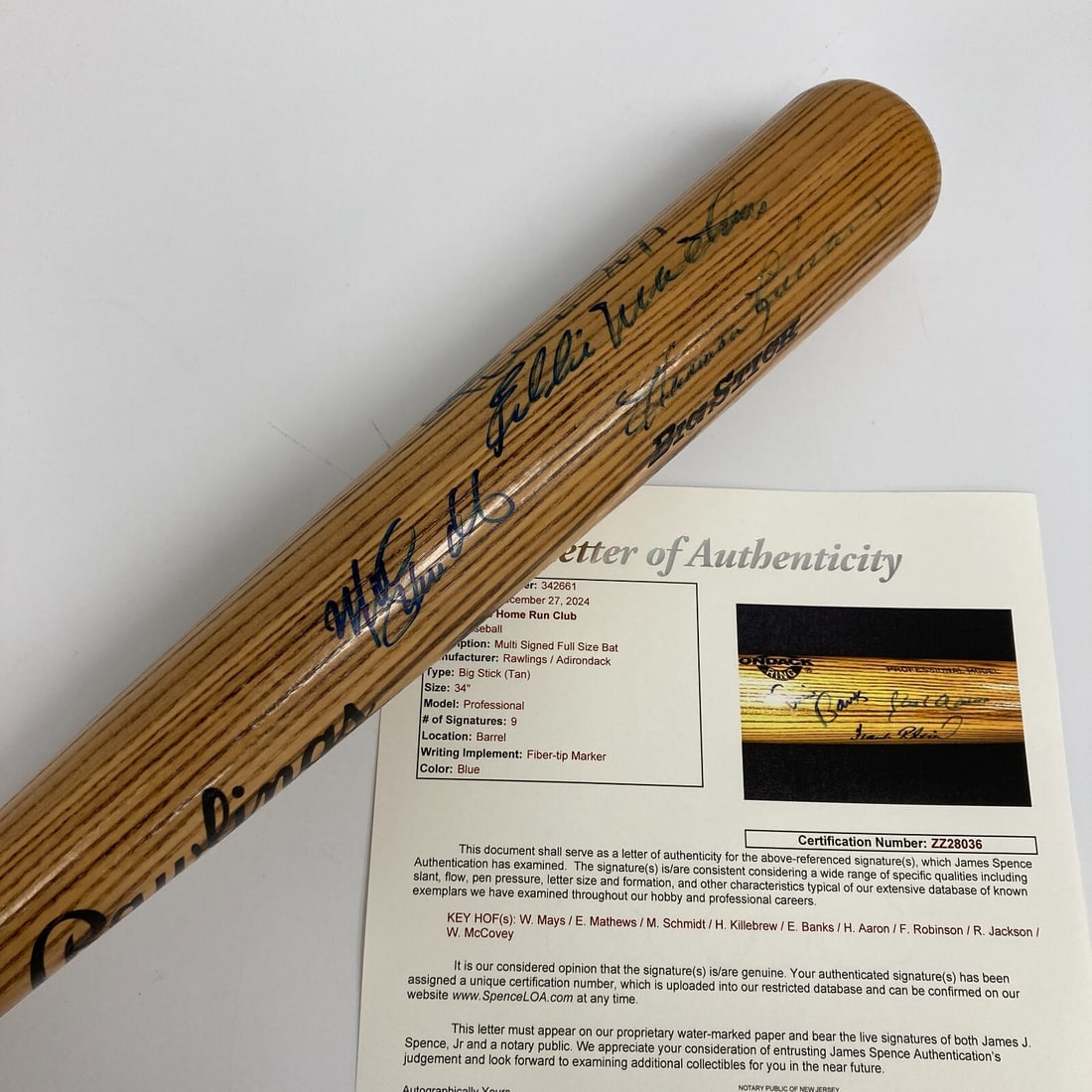 Willie Mays Hank Aaron Ernie Banks Signed 34 Inch Bat JSA COA 500 Home Run Club: Willie Mays Hank Aaron Ernie Banks Signed 34 Inch Bat JSA COA 500 Home Run Club Celebrate baseball history with this impressive 34-inch Rawlings bat, signed by legendary players Willie Mays, Hank Aaro