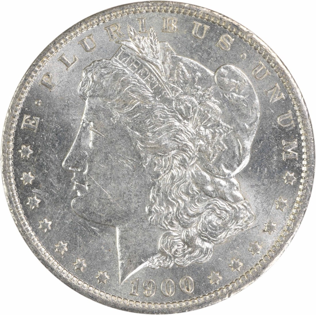 1900-O Morgan Silver Dollar Uncertified Brilliant Uncirculated: 1900-O Morgan Silver Dollar Uncertified Brilliant Uncirculated This stunning 1900-O Morgan Silver Dollar is presented in Brilliant Uncirculated (BU) condition, showcasing the exquisite craftsmanship o