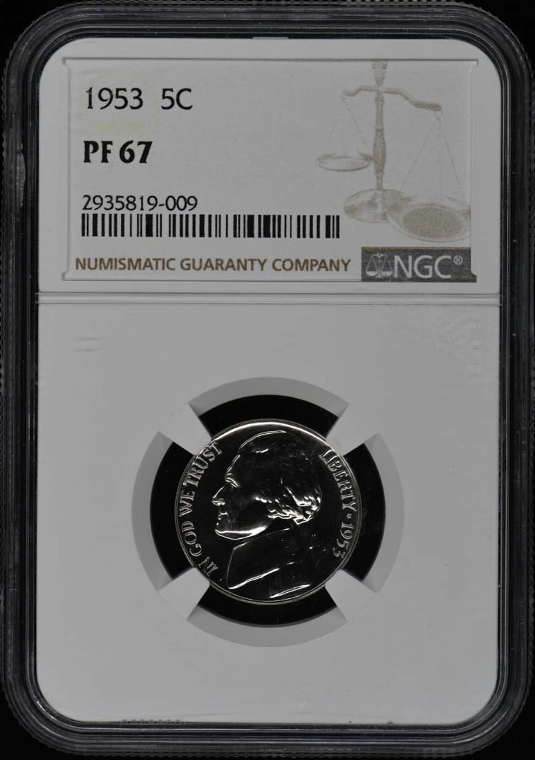 1953 Jefferson Nickel NGC PR67 Uncirculated Proof Coin: 1953 Jefferson Nickel NGC PR67 Uncirculated Proof Coin This 1953 Jefferson Nickel is graded PR67 by NGC, indicating it is in excellent uncirculated condition. Struck in Philadelphia, this nickel showc