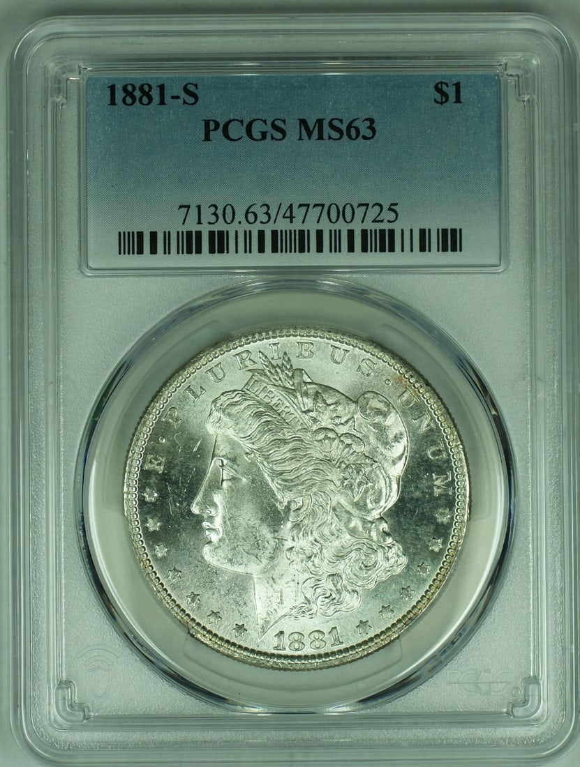 PCGS MS 63 Certified 1881-S Morgan Silver Dollar Uncirculated Coin (1 of 2)