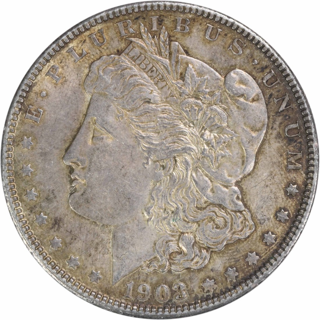 1903 Morgan Silver Dollar AU Uncertified Coin by George T. Morgan: 1903 Morgan Silver Dollar AU Uncertified Coin by George T. Morgan This 1903 Morgan Silver Dollar is a remarkable piece of numismatic history, featuring the iconic design by George T. Morgan. The coin