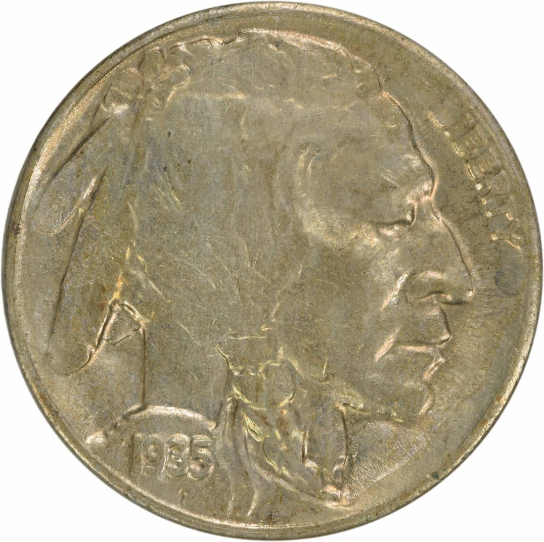 1935-D Buffalo Nickel Uncertified Brilliant Uncirculated: 1935-D Buffalo Nickel Uncertified Brilliant Uncirculated This 1935-D Buffalo Nickel is an uncirculated coin, showcasing the classic design and rich history of American numismatics. With a grade of Bri