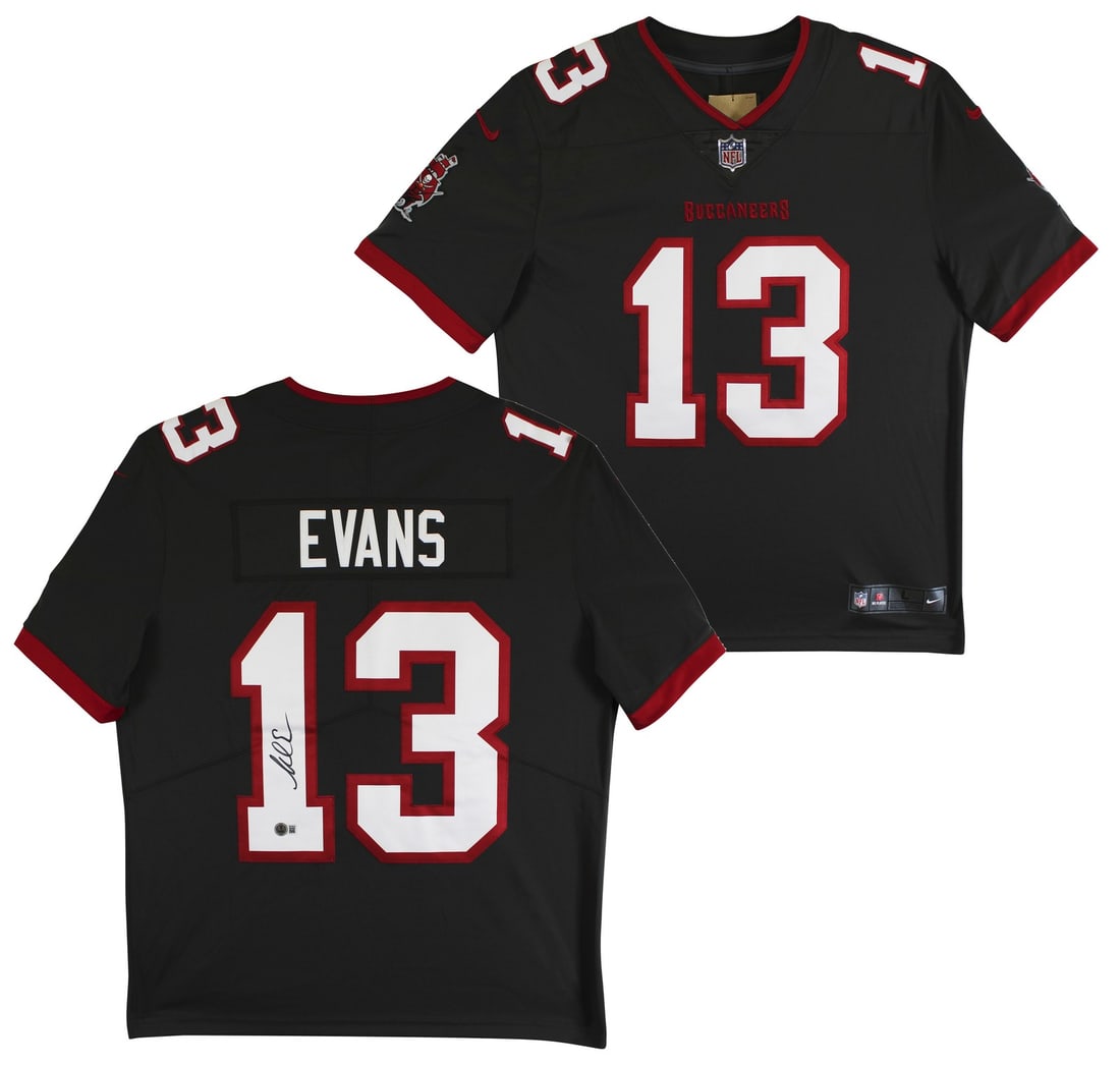 Mike Evans Autographed Nike Elite Pewter Buccaneers Jersey Beckett Witnessed: Mike Evans Autographed Nike Elite Pewter Buccaneers Jersey Beckett Witnessed This authentic Tampa Bay Buccaneers Nike Elite jersey has been personally signed by Mike Evans. The pewter jersey is hand-s