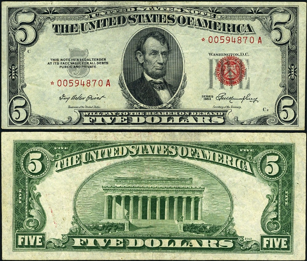 1953 $5 Legal Tender Star Note FR 1532* VF+ Circulated (1 of 3)