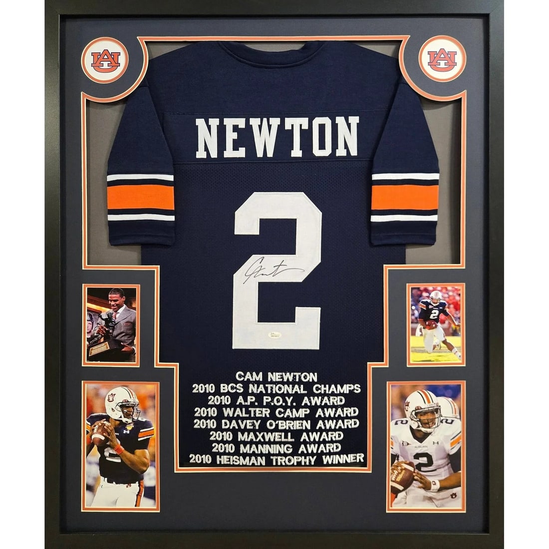 Autographed Cam Newton Framed Jersey JSA COA Auburn 42x34: Autographed Cam Newton Framed Jersey JSA COA Auburn 42x34 This beautifully framed Cam Newton autographed jersey captures the essence of his legacy at Auburn. Authentically signed and certified by JSA,
