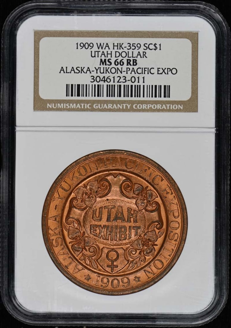 NGC MS66RB HK-359 Utah So-Called Dollar 1909 US Commemorative Coin: NGC MS66RB HK-359 Utah So-Called Dollar 1909 US Commemorative Coin This is a 1909 Utah Dollar HK-359 So-Called Dollar, graded MS66RB by NGC. The coin is uncirculated and originates from the United Sta