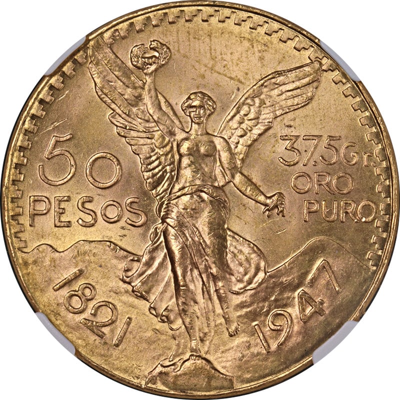 NGC MS66 1947 Mexico 50 Peso Gold Restrike Coin (1 of 4)